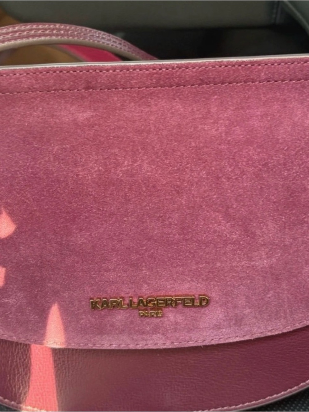 Karl Lagerfeld Rose Pink Suede & Leather Shoulder Bag